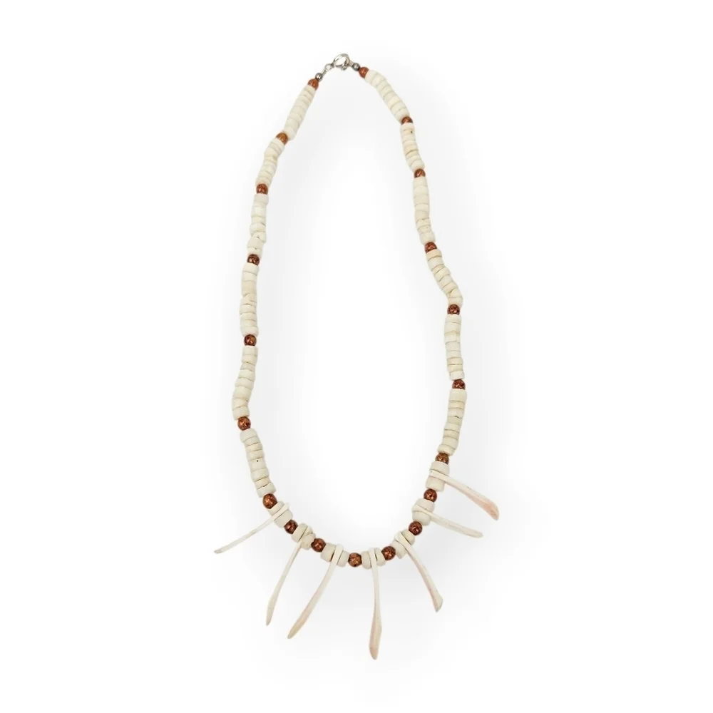 Vintage Heishi Shell Necklace Mermaid Collar Off White Beaded Sterling 15.75